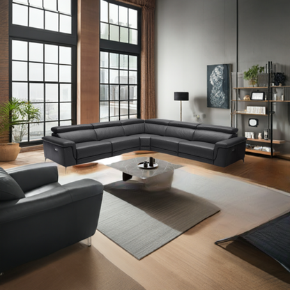 Harper Corner Modular Electric Recliner Leather Lounge- Black