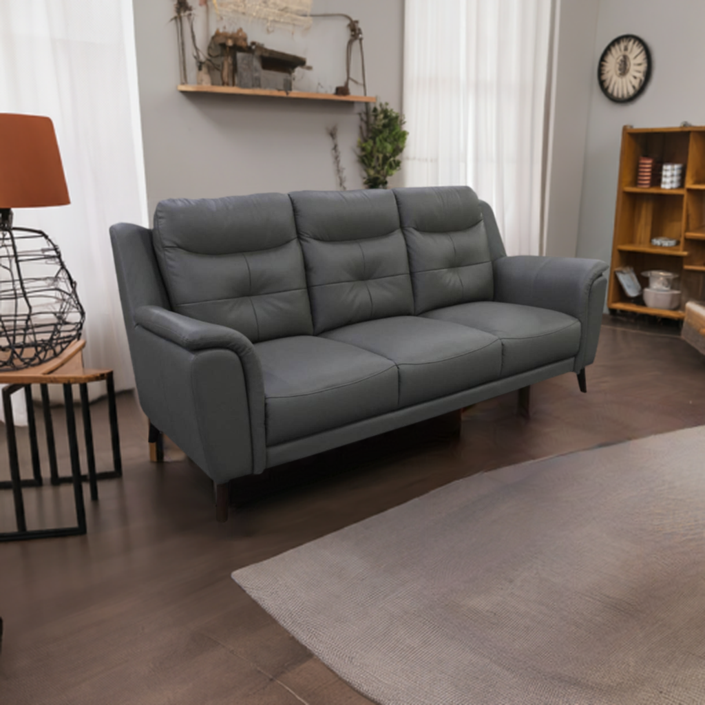 Georgia 3 Seater Leather Sofa Gunmetal