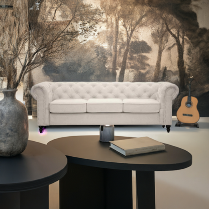 Taegon Royal Chesterfield 3+2 Seater Fabric Sofa- Beige