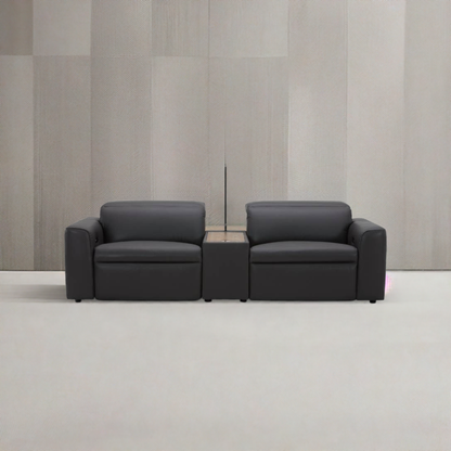 Sydney Home Theatre Cowhide Leather 2 Electric Recliner & Console-Graphite