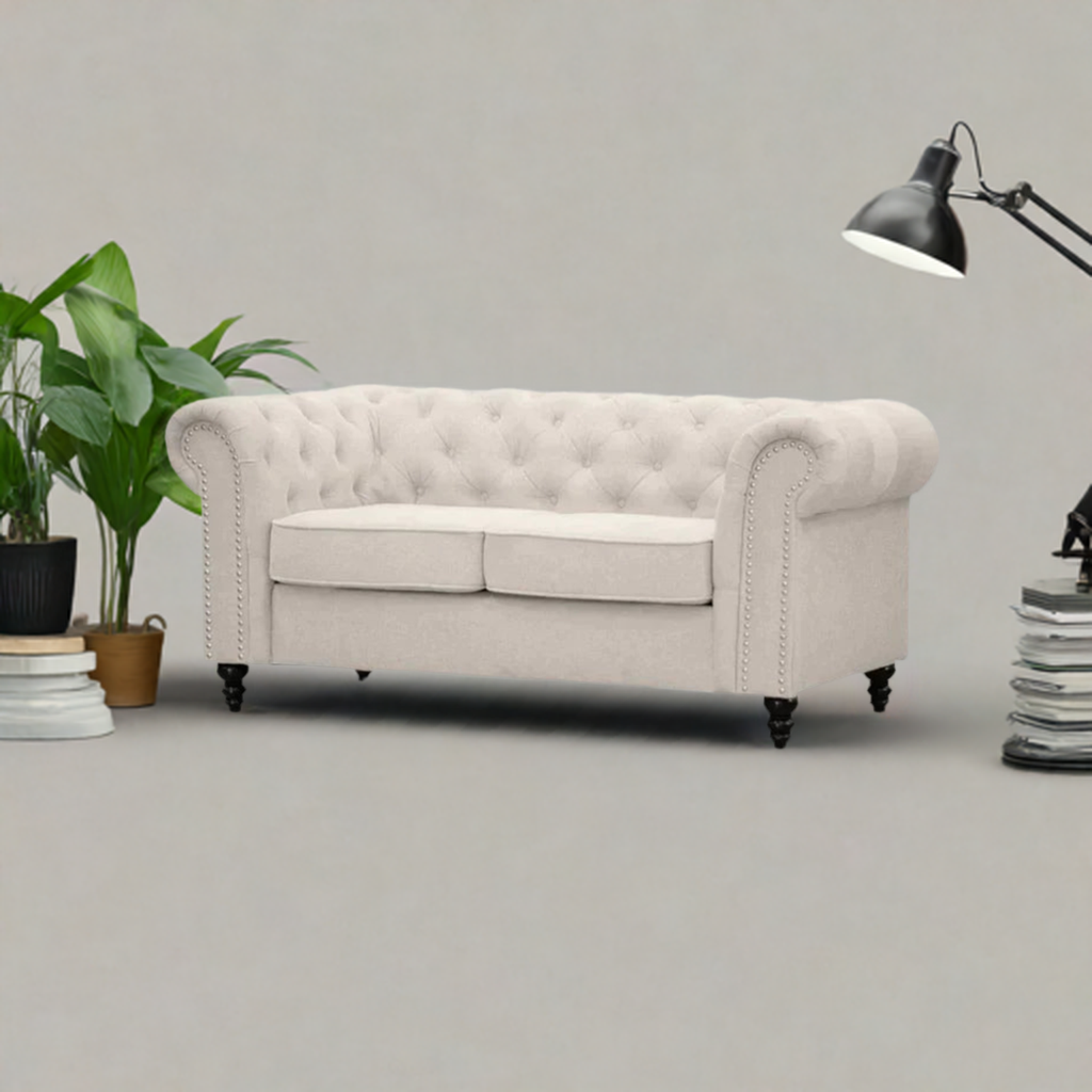 Taegon Royal Chesterfield 2 Seater Fabric Sofa Beige