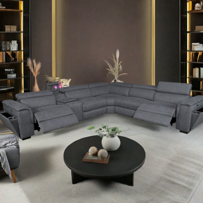 Blake Fabric Corner Modular Lounge W/2 END Electric Recliner-Dark Grey