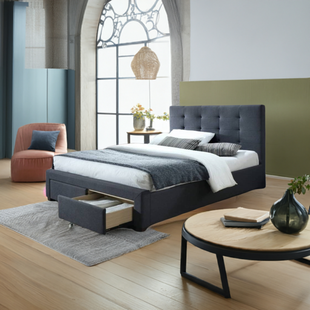 Rhodes Upholstered Double Bed Storage -Mid Grey