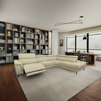Harper Leather Modular Lounge with Electric Reclining Action RHF-Sand /Silver
