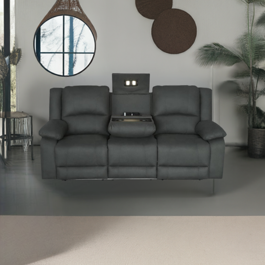 Captain 3 Seater Rhino Suede Fabric Electric Recliner Lounge Jet