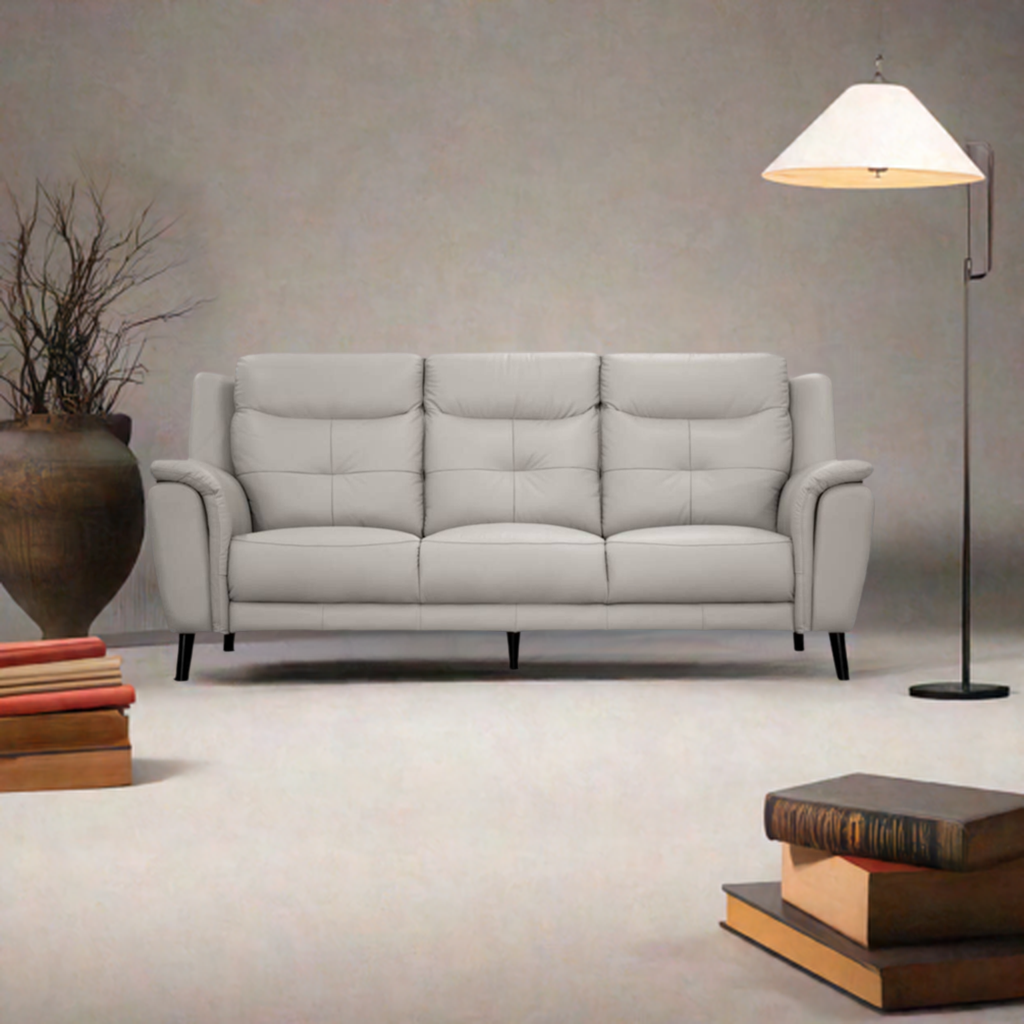 Georgia 3 Seater Leather Sofa Silver