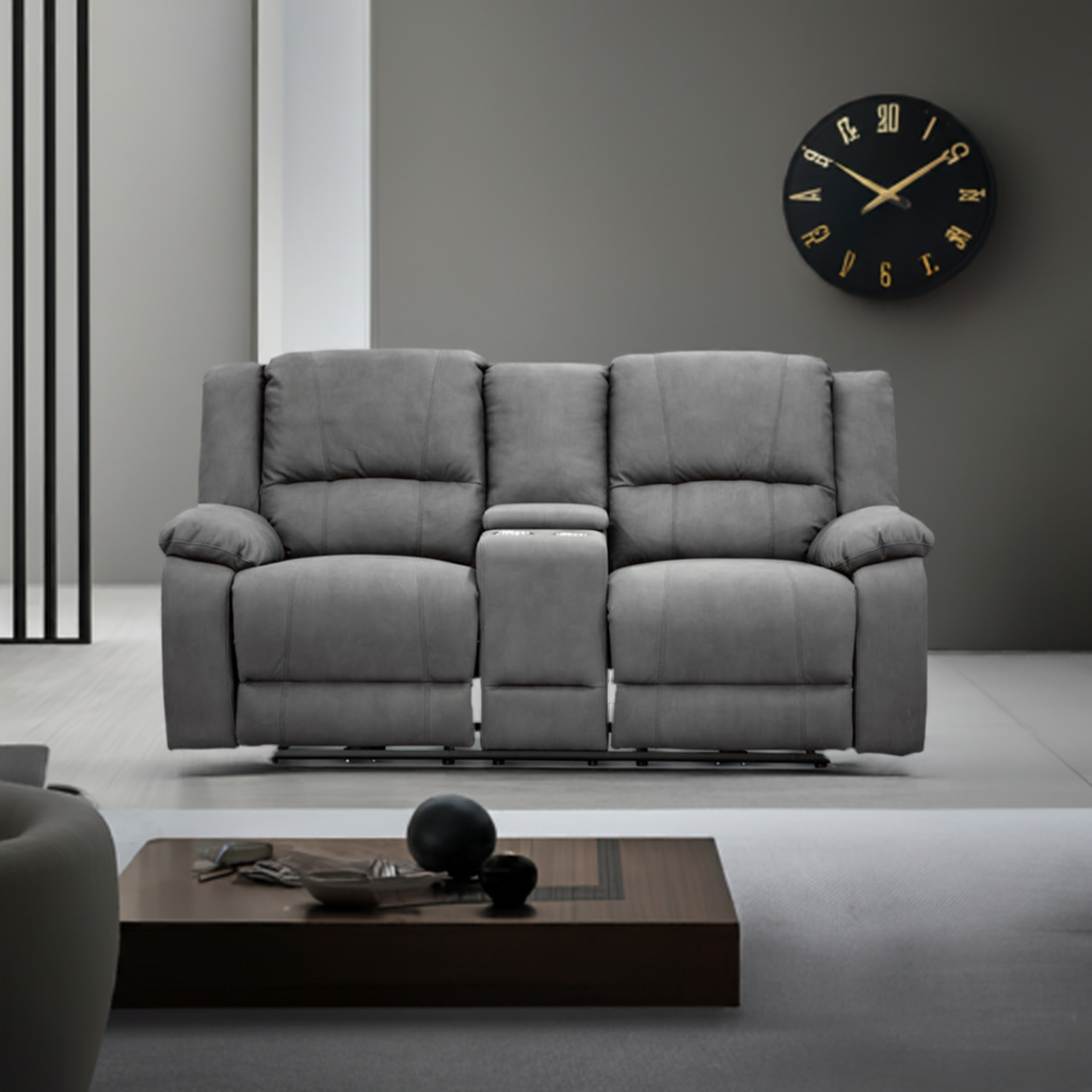 Captain 2 Seater Rhino Suede Fabric Electric Recliner Lounge Latte