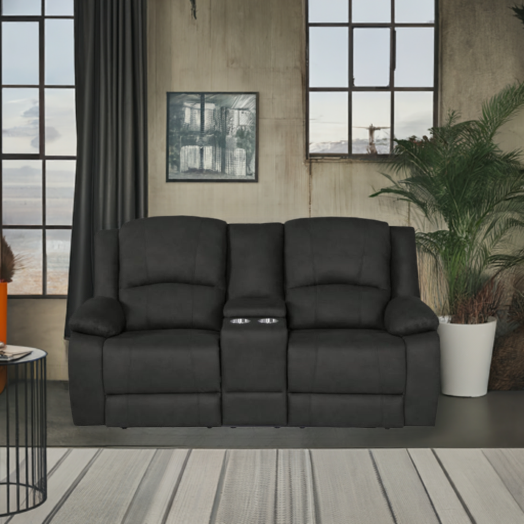 Captain 2 Seater Rhino Suede Fabric Electric Recliner Lounge Jet