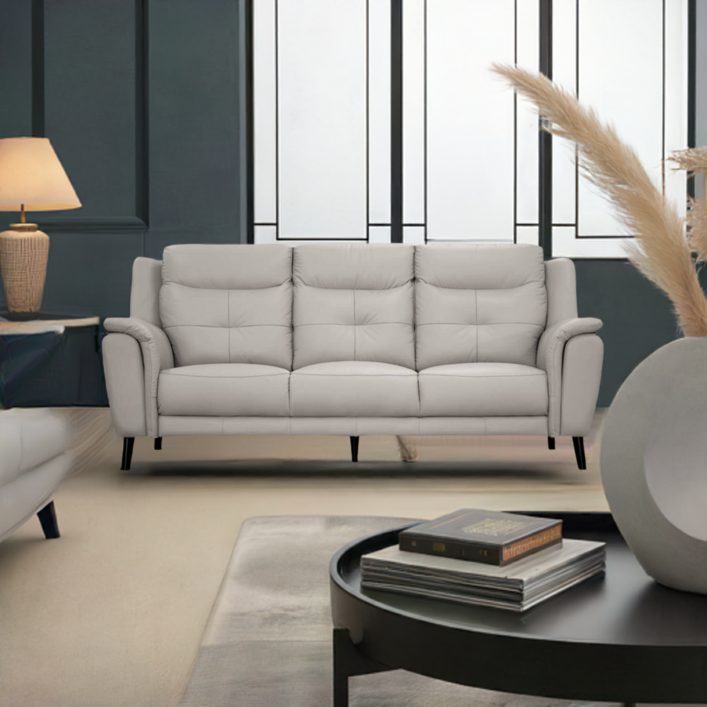 Georgia 3 Seater Leather Sofa Silver