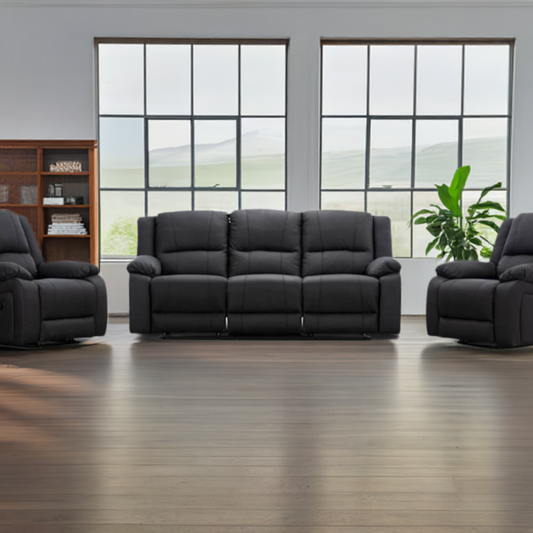 Captain 3 Seater Lounge with 2 Single Recliner Rhino Suede Set- Jet