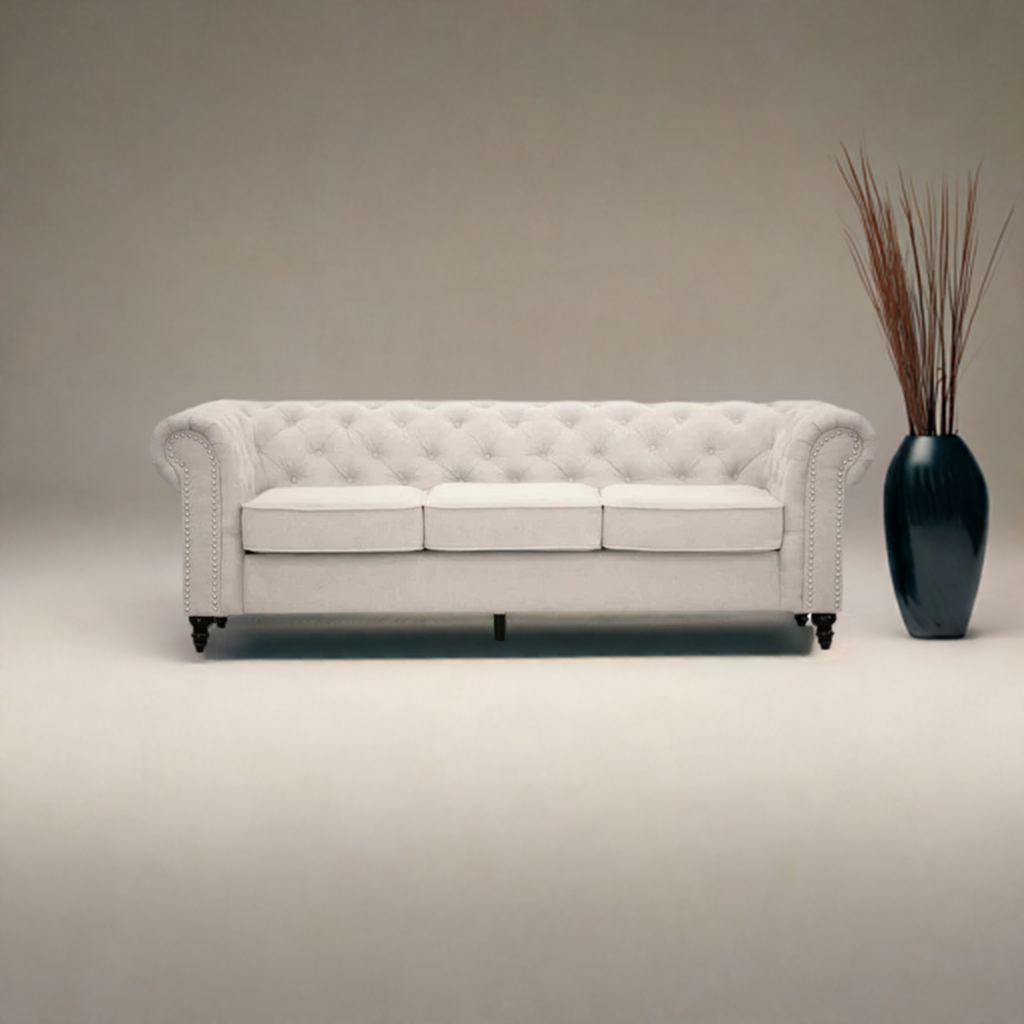 Taegon Royal Chesterfield 3+2 Seater Fabric Sofa- Beige