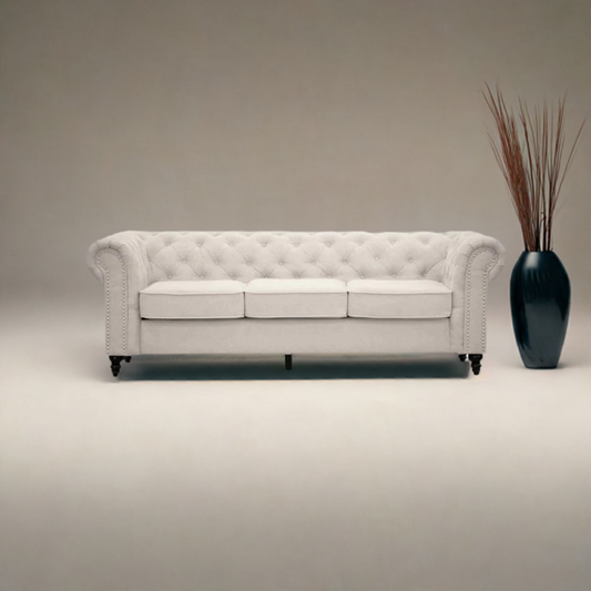Taegon Royal Chesterfield 3 Seater Fabric Sofa- Beige