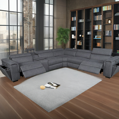 Blake Fabric Corner Modular Lounge W/2 END Electric Recliner-Dark Grey