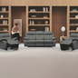 Cosmic 3 Seater Leather Lounge W 2 Single Recliner Set-Gunmetal