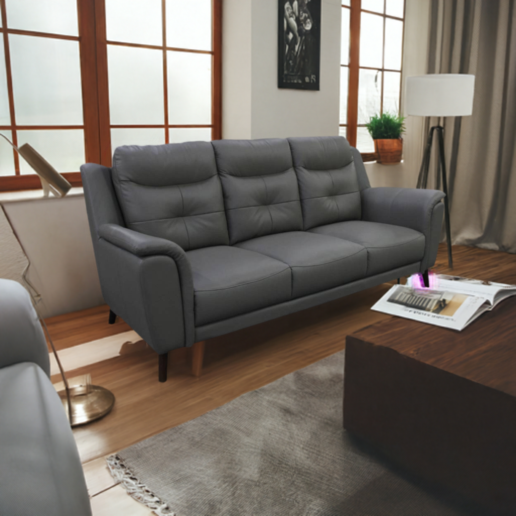 Georgia 3 Seater Leather Sofa Gunmetal