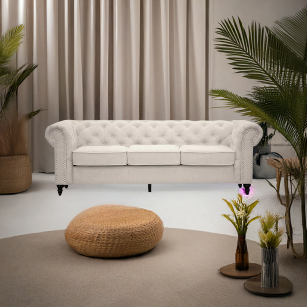 Taegon Royal Chesterfield 3+2 Seater Fabric Sofa- Beige