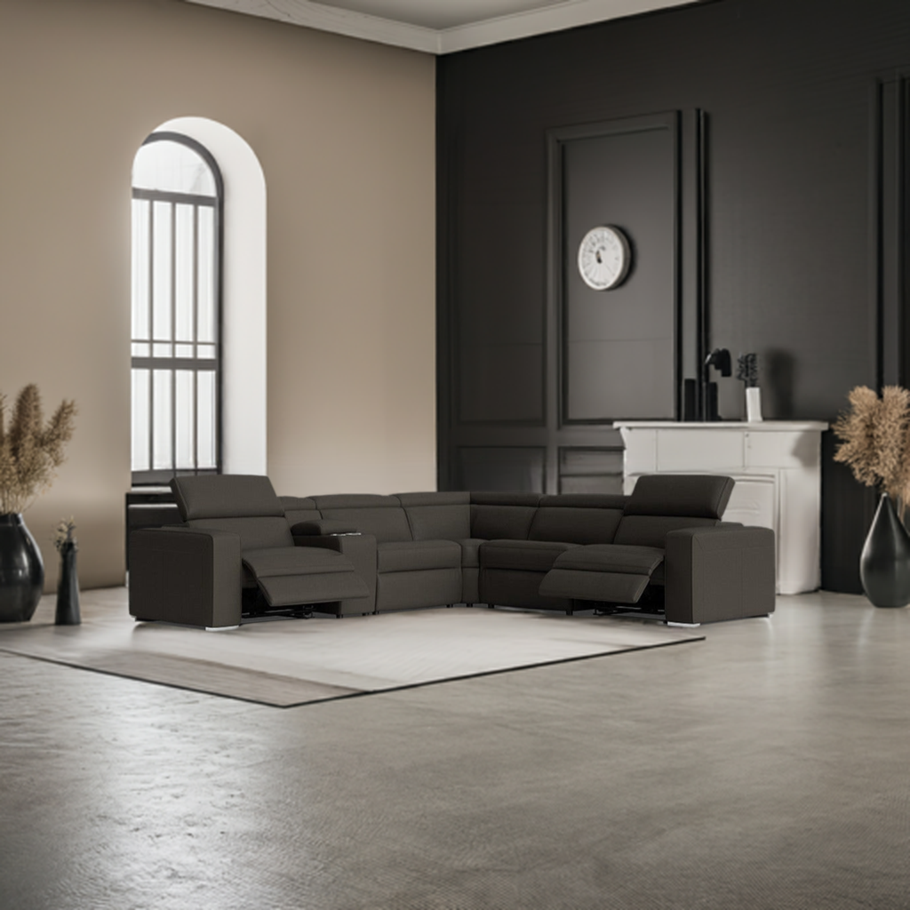 Eve Leather Electric Recliner Modular Lounge Black