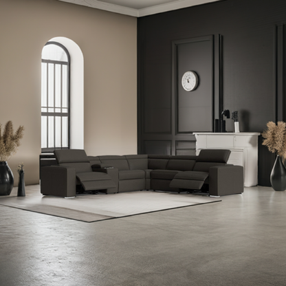 Eve Leather Electric Recliner Modular Lounge Black