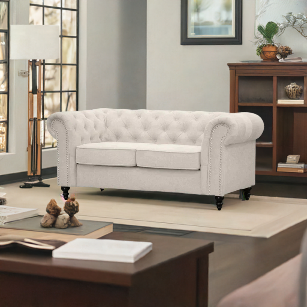 Taegon Royal Chesterfield 2 Seater Fabric Sofa Beige
