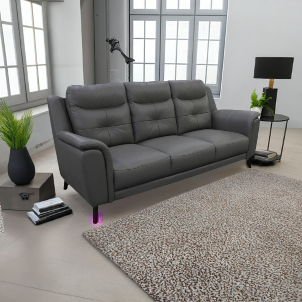 Georgia 3 Seater Leather Sofa Gunmetal