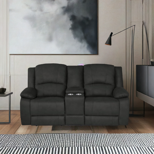 Captain 2 Seater Rhino Suede Fabric Electric Recliner Lounge Jet