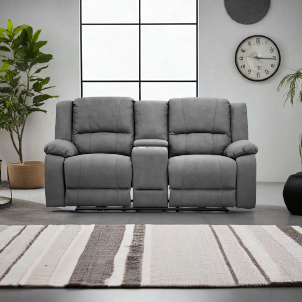 Captain 2 Seater Rhino Suede Fabric Electric Recliner Lounge Jet
