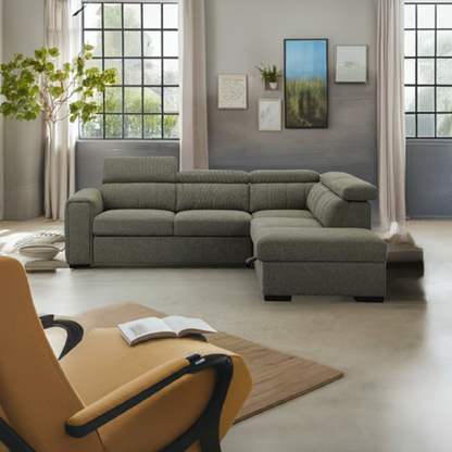 Odelia Fabric 2S W/Sofa Bed RHF Chaise & Ottoman -Green