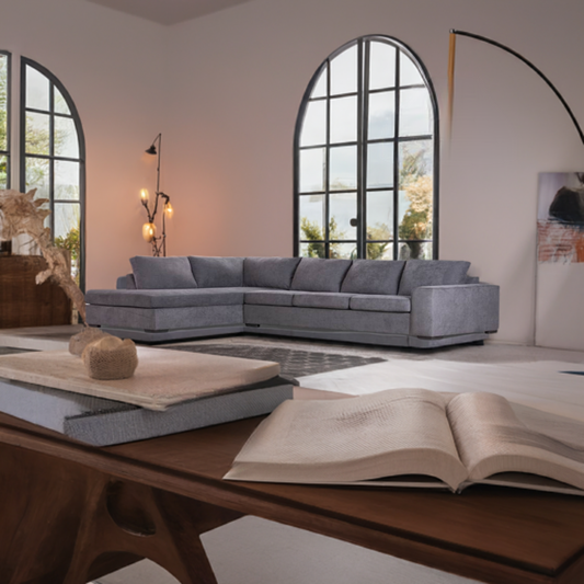 Kristie Fabric 3 Seater LHF Chaise Sofa Bed -Dark Grey