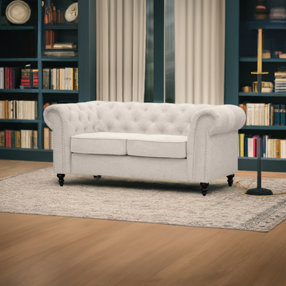Taegon Royal Chesterfield 2 Seater Fabric Sofa Beige