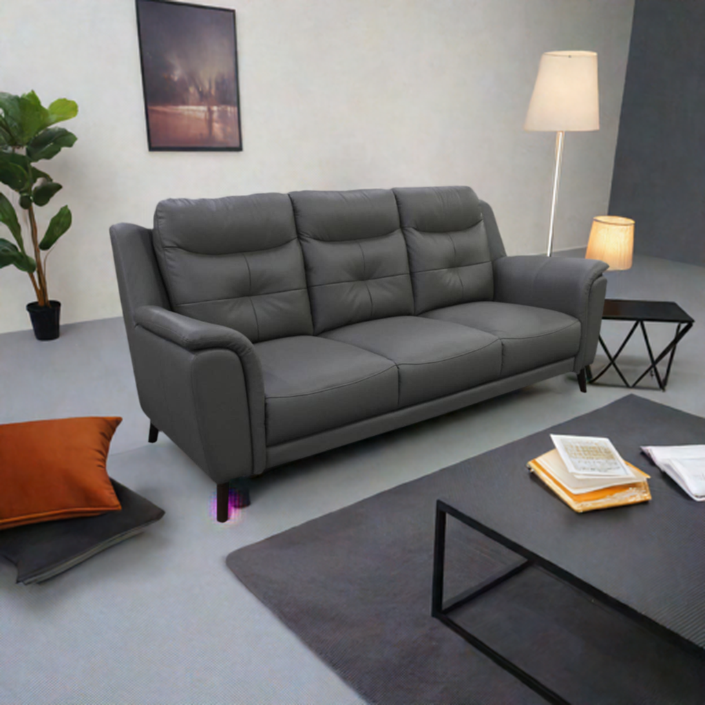 Georgia 3 Seater Leather Sofa Gunmetal