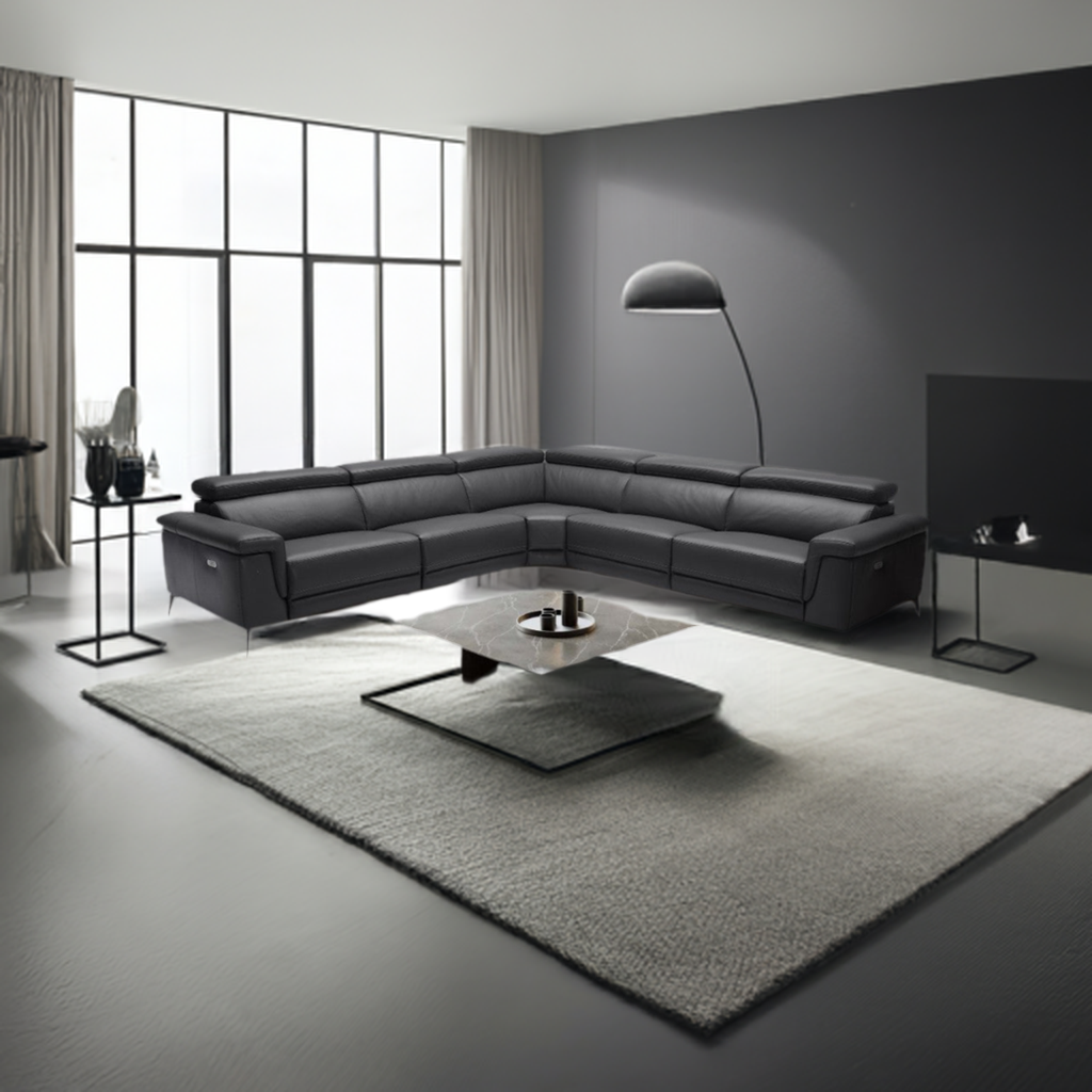 Harper Corner Modular Electric Recliner Leather Lounge- Black