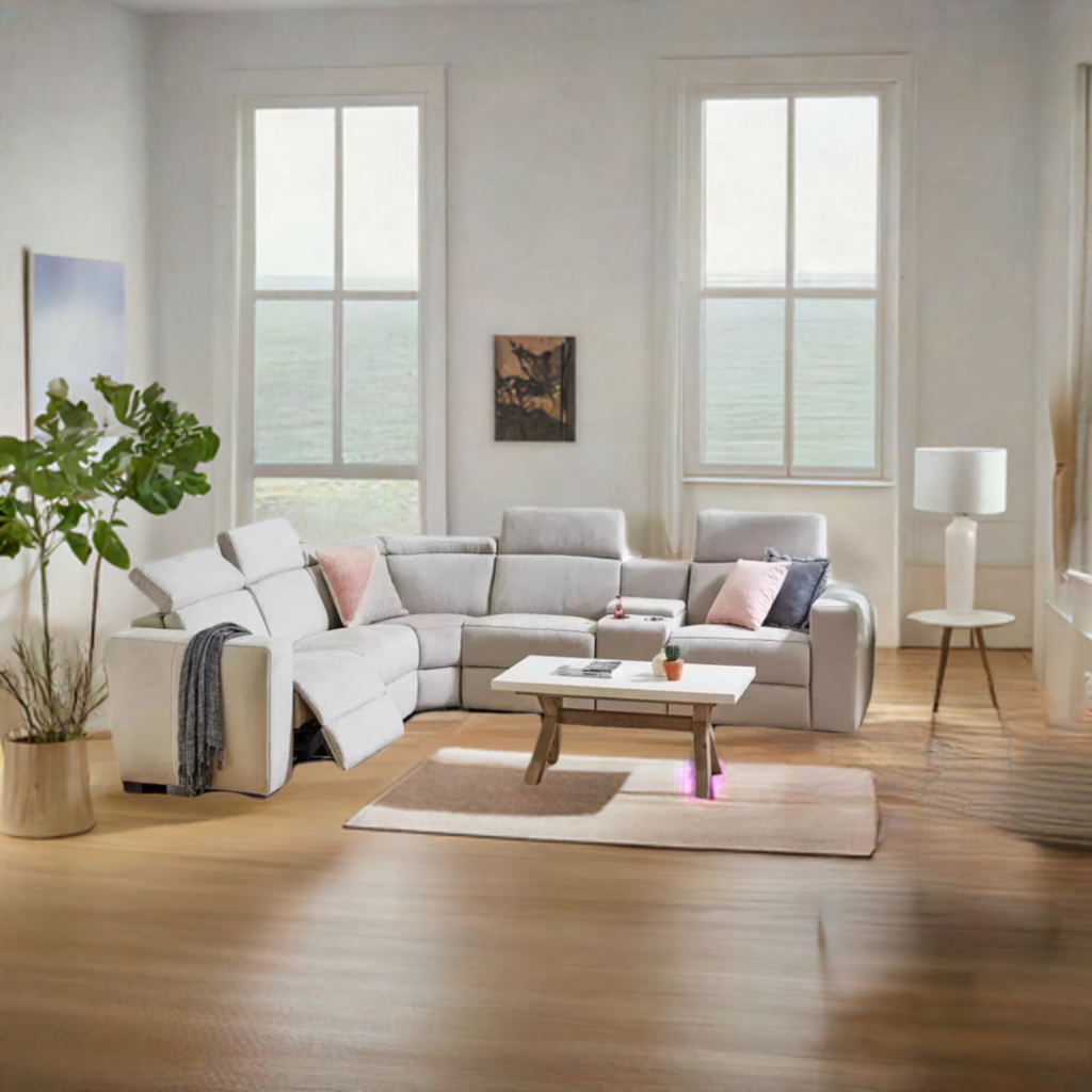 Tripoli Modular Corner Lounge W/Electric Recliner-Mist Grey