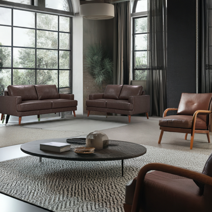 Mia Cowhide Leather 3S+2S Sofa Set-Chocolate