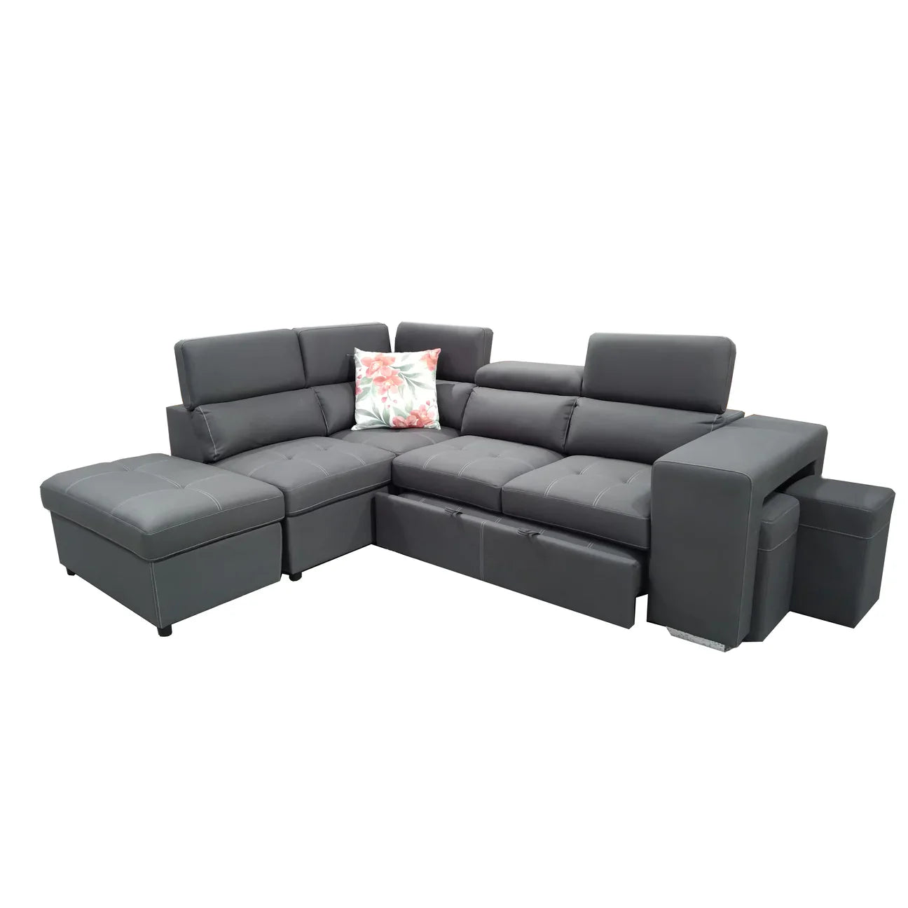Positano Rhino Fabric 4 Seater Sofa Bed LHF Chaise Ottoman  -Dark Grey