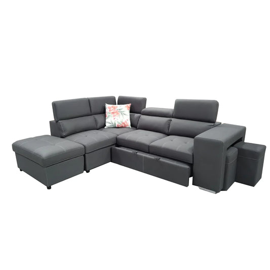 Positano Rhino Fabric 4 Seater Sofa Bed LHF Chaise Ottoman  -Dark Grey