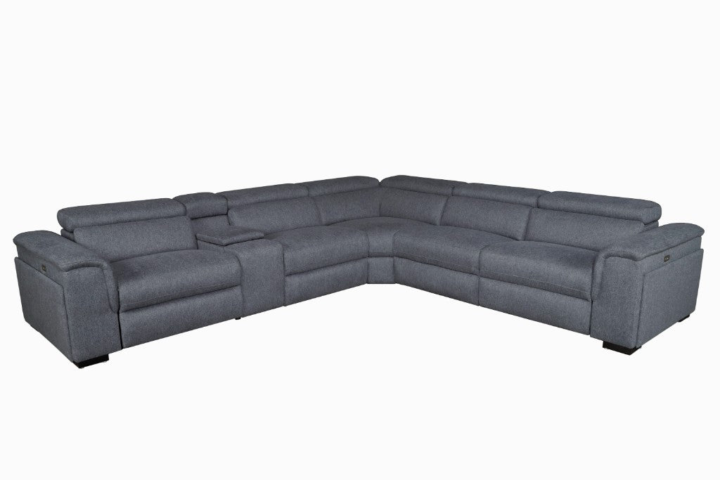 Byron Fabric Corner Modular Lounge W/2 END Electric Recliner-Dark Grey
