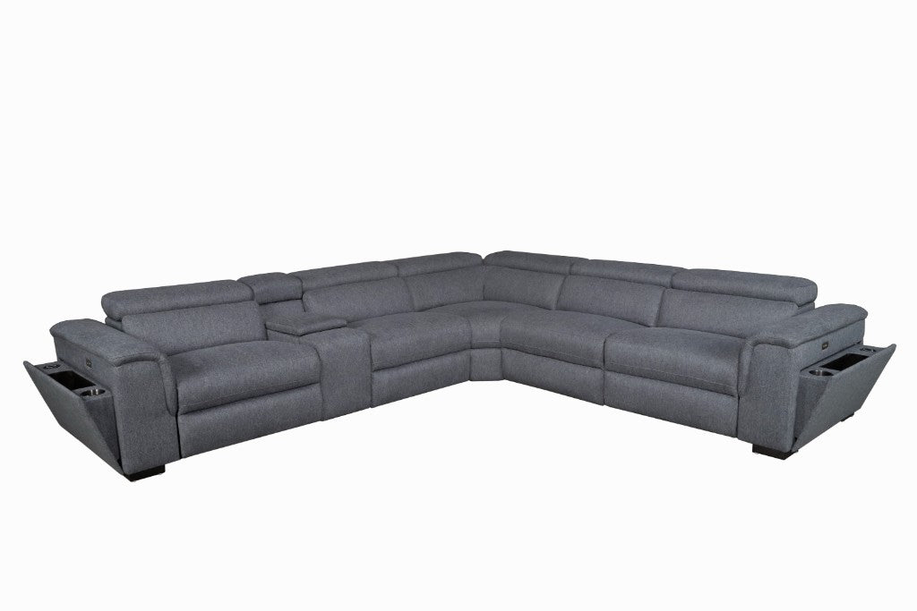 Blake Fabric Corner Modular Lounge W/2 END Electric Recliner-Dark Grey