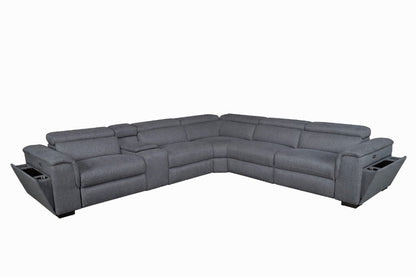 Blake Fabric Corner Modular Lounge W/2 END Electric Recliner-Dark Grey