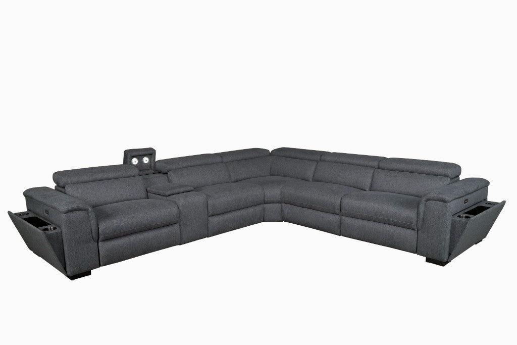 Blake Fabric Corner Modular Lounge W/2 END Electric Recliner-Dark Grey