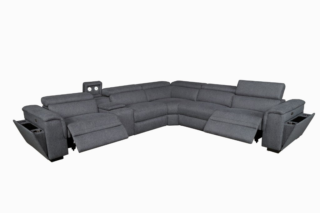 Blake Fabric Corner Modular Lounge W/2 END Electric Recliner-Dark Grey