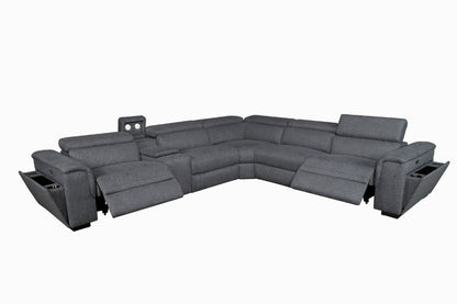 Blake Fabric Corner Modular Lounge W/2 END Electric Recliner-Dark Grey