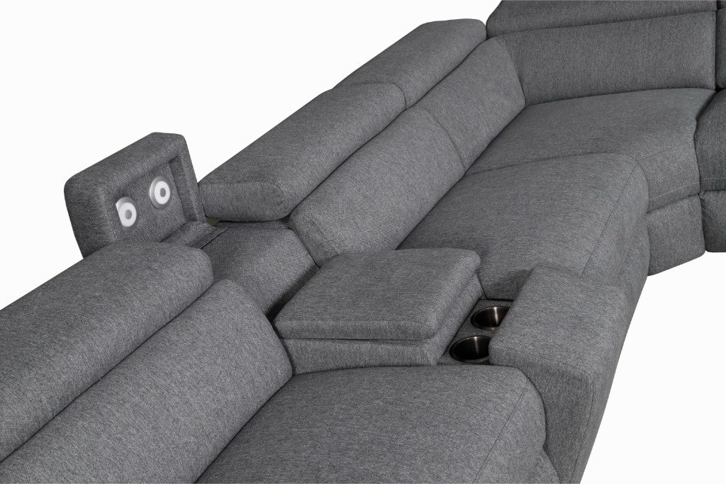 Blake Fabric Corner Modular Lounge W/2 END Electric Recliner-Dark Grey