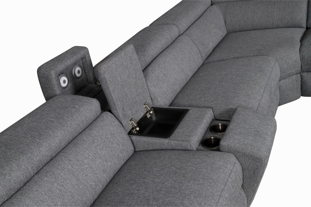 Byron Fabric Corner Modular Lounge W/2 END Electric Recliner-Dark Grey