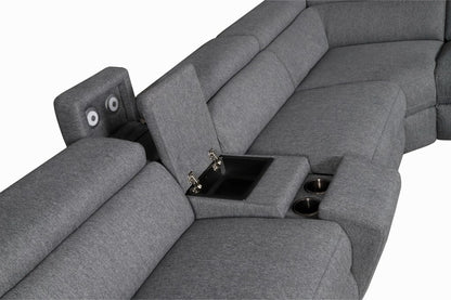 Blake Fabric Corner Modular Lounge W/2 END Electric Recliner-Dark Grey