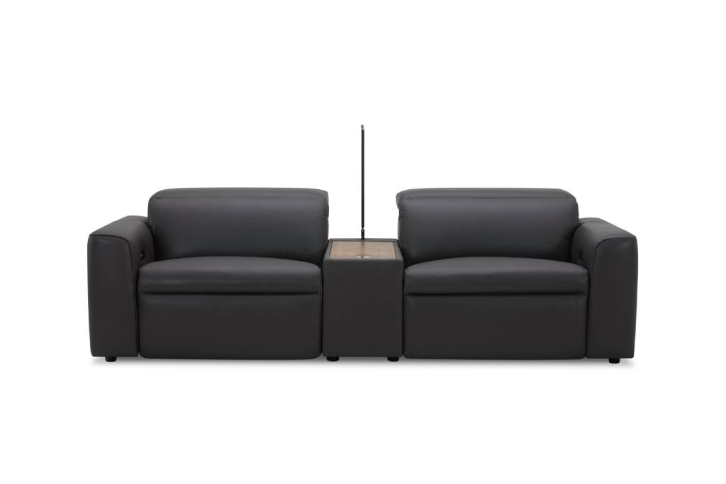 Sydney Home Theatre Cowhide Leather 2 Electric Recliner & Console-Graphite