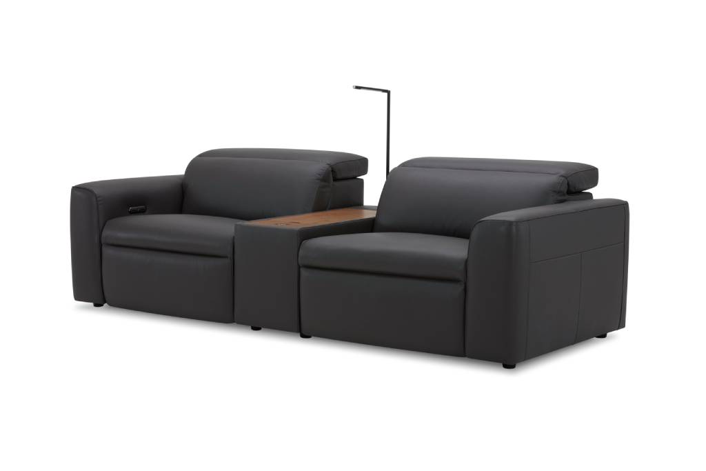 Sydney Home Theatre Cowhide Leather 2 Electric Recliner & Console-Graphite