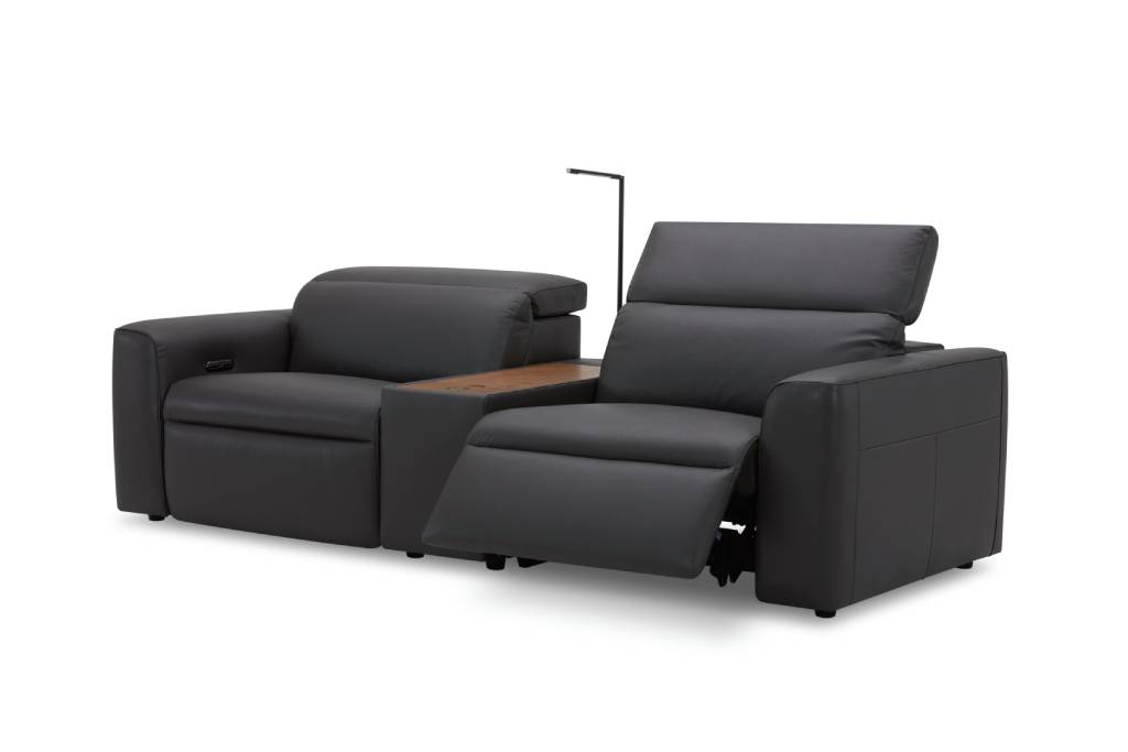 Sydney Home Theatre Cowhide Leather 2 Electric Recliner & Console-Graphite