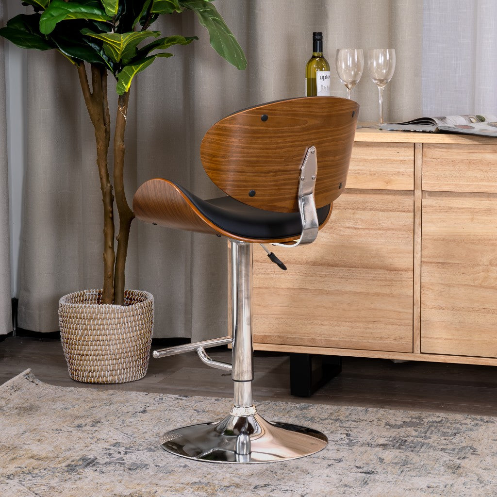 MONACO BAR CHAIR CHROME AND WALNUT BLACK PU
