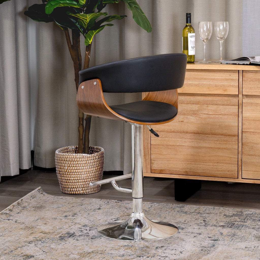 FOCUS BAR CHAIR CHROME AND WALNUT BLACK PU