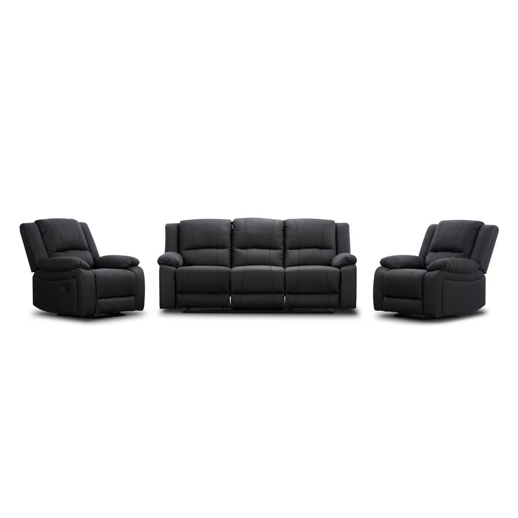 Captain 3 Seater Lounge with 2 Single Recliner Rhino Suede Set- Jet